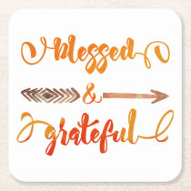 blessed and grateful thanksgiving square paper coaster