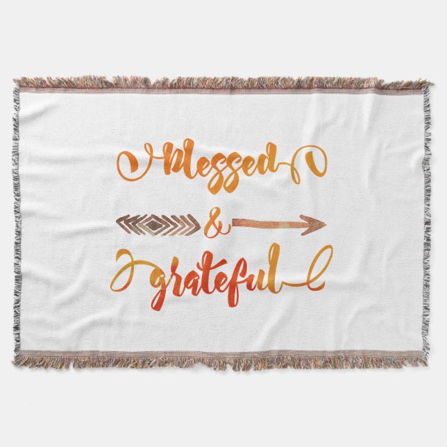 blessed and grateful thanksgiving throw blanket (Front)