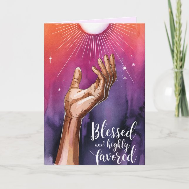 Blessed and Highly Favored | Black Christmas Holiday Card (Front)