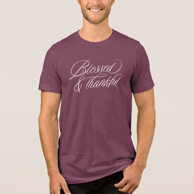Blessed and thankful elegant script Thanksgiving Tri-Blend Shirt (Front)