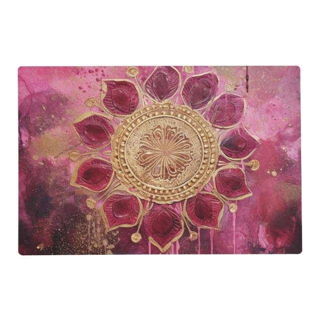*~* BLESSED AP2 SACRED Mandala Deep Rose Placemat (Front)