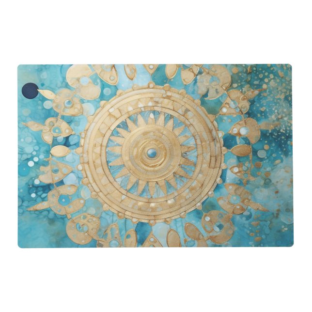 *~* BLESSED AP2 SACRED Mandala Deep Teal Aqua Placemat (Front)