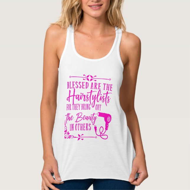 Blessed are the Hairstylists Pink Graphic Tank Top (Front)