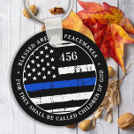 Blessed Are The Peacemakers Personalized Police Keychain<br><div class="desc">Blessed are the Peacemakers, for they shall be called children of God. Personalized Thin Blue Line Keychain for police officers and law enforcement . Personalize with police officer's badge number. This personalized police prayer keychain is perfect for police academy graduation gifts to newly graduated officers, or police retirement gifts or...</div>