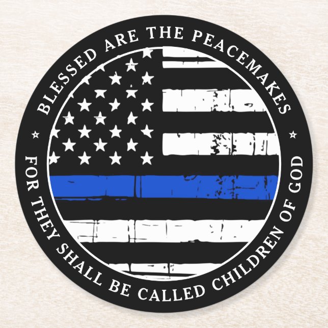 Blessed Are The Peacemakers Police Party Round Paper Coaster (Front)