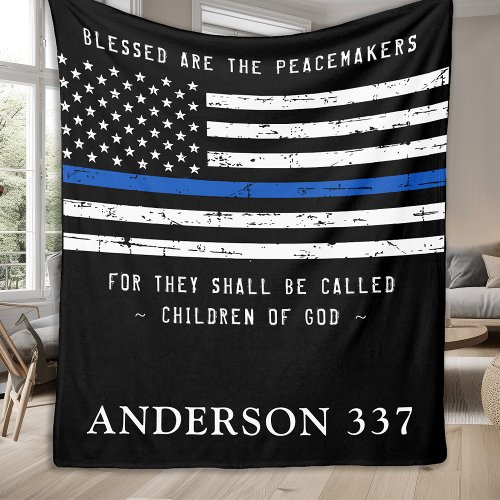 Blessed Are The Peacemakers Thin Blue Line Police Fleece Blanket