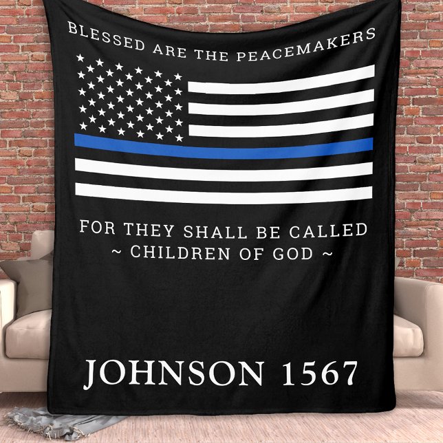 Blessed Are The Peacemakers Thin Blue Line Police Fleece Blanket (Creator Uploaded)