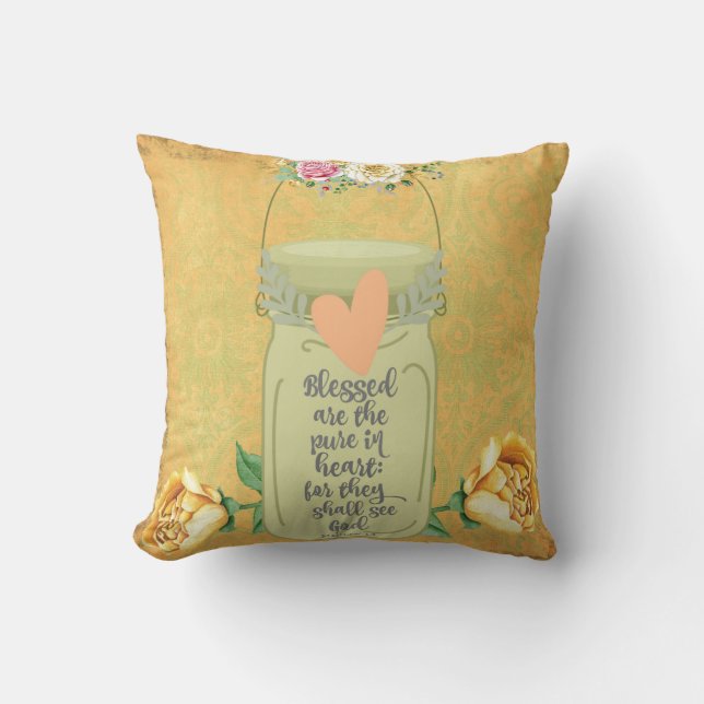 Blessed are the Pure in Heart Bible Verse Throw Pillow (Front)