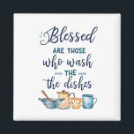 Blessed Are Those Who Wash The Dishes Magnet<br><div class="desc">Celebrate the unsung heroes of the kitchen with this playful and heartwarming magnet featuring the phrase "Blessed Are Those Who Wash The Dishes." Adorned with charming illustrations of mugs, a strainer, teapot, and other kitchen essentials, this design adds humor and appreciation to everyday chores. Perfect for dish duty champions, kitchen...</div>