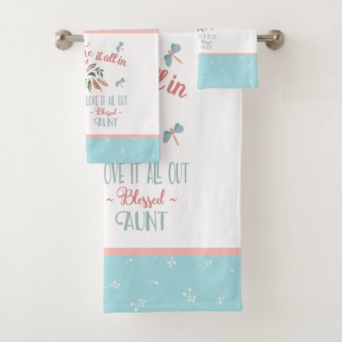 Blessed Aunt Elephant and Dragonfly Gift Bath Towel Set