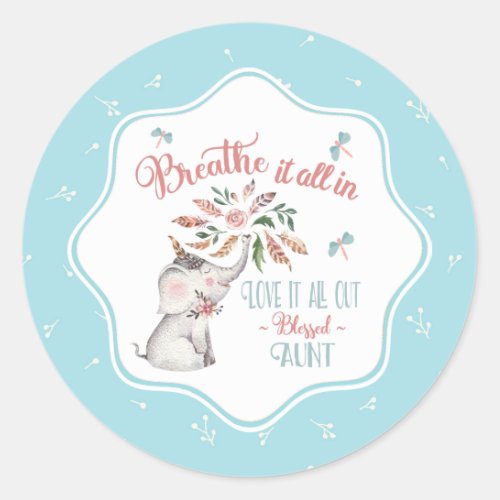 Blessed Aunt Elephant and Dragonfly Gift Classic Round Sticker