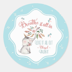 Blessed Aunt Elephant and Dragonfly Gift Classic Round Sticker
