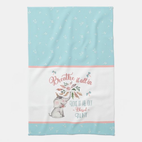 Blessed Aunt Elephant and Dragonfly Gift Kitchen Towel