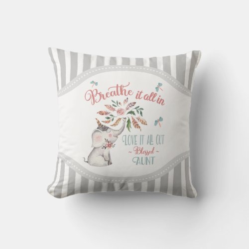 Blessed Aunt Elephant and Dragonfly Gift Throw Pillow