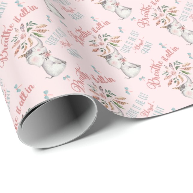 Blessed Aunt Elephant and Dragonfly Gift Wrapping Paper (Roll Corner)