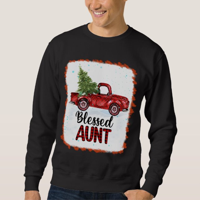 Blessed Aunt Plaid Red Truck Tree Lights Christmas Sweatshirt (Front)