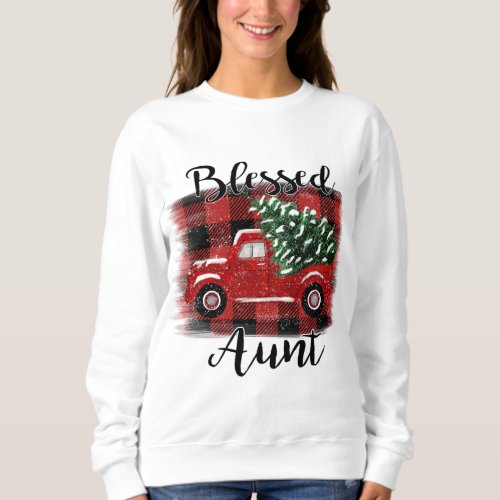 Blessed Aunt Red Truck Vintage Christmas Tree Sweatshirt