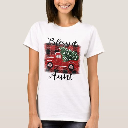 Blessed Aunt Red Truck Vintage Christmas Tree T_Shirt
