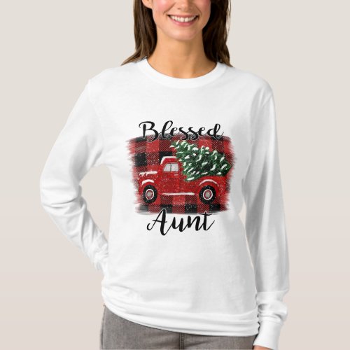 Blessed Aunt Red Truck Vintage Christmas Tree T_Shirt