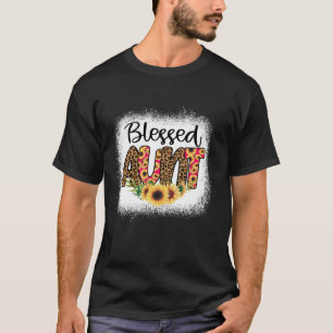 Blessed Aunt Women Bleached Cheetah Print Sunflowe T-Shirt