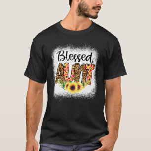 Blessed Aunt Women Bleached Cheetah Print Sunflowe T-Shirt