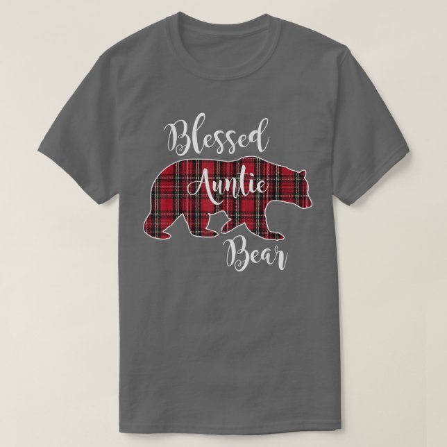 Blessed Auntie Bear Red Tartan Plaid Pattern Fun A T-Shirt (Design Front)