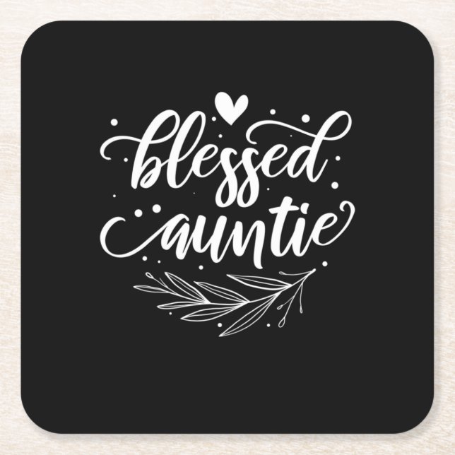 Blessed Auntie Square Paper Coaster (Front)