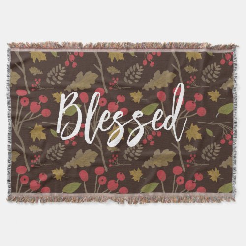Blessed Autumn leaves foliage on brown Throw Blanket