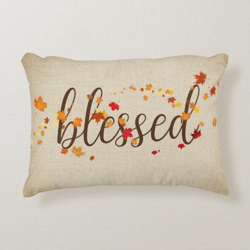 Blessed Autumn Leaves on Burlap Accent Pillow