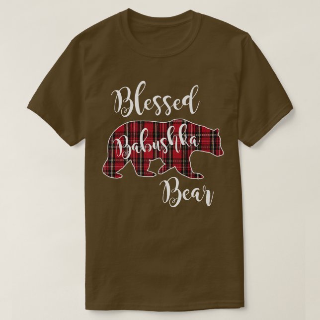 Blessed Babushka Bear Red Tartan Plaid Fun Grandma T-Shirt (Design Front)