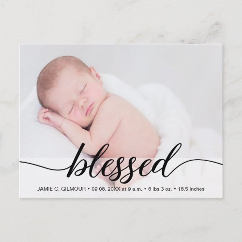 Blessed baby birth announcement script thank you postcard