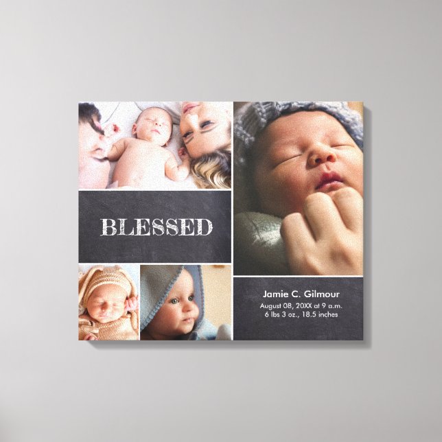 Blessed Baby Photo Collage Baby Stat custom Canvas Print (Front)
