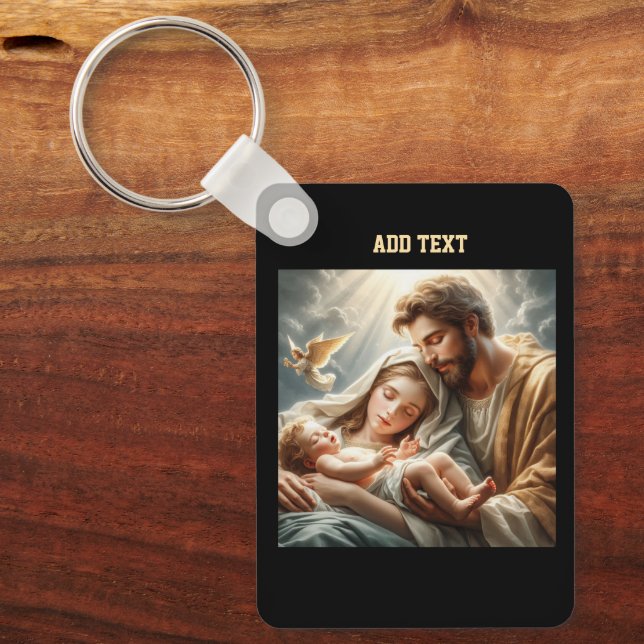Blessed Baby with Angel Parents Aluminum Rectangle Keychain (Front)