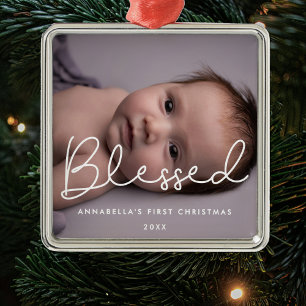 Blessed Baby's first Christmas photo Metal Ornament