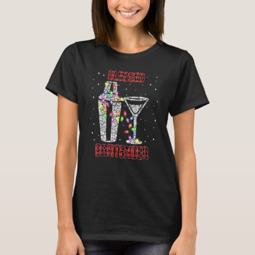 Blessed Bartender Christmas Lights Buffalo Plaid X T_Shirt