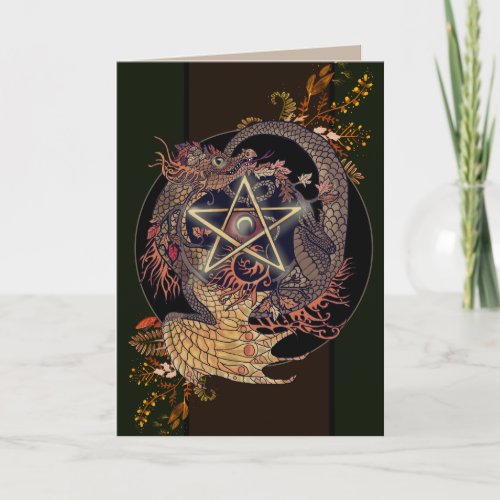 Blessed Be Art Nouveau Pentacle Dragon  Card
