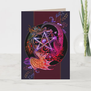Blessed Be Art Nouveau Pentacle Dragon  Card