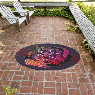Blessed Be Art Nouveau Pentacle Dragon Outdoor Rug