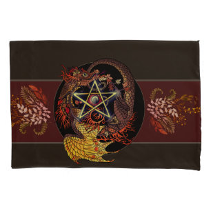 Blessed Be Art Nouveau Pentacle Dragon Pillow Case