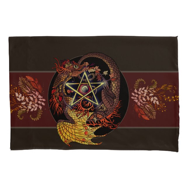 Blessed Be Art Nouveau Pentacle Dragon Pillow Case (Front)