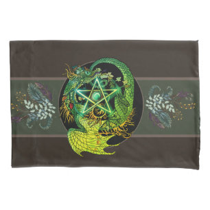 Blessed Be Art Nouveau Pentacle Dragon Pillow Case
