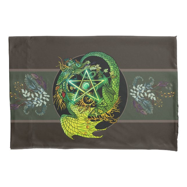 Blessed Be Art Nouveau Pentacle Dragon Pillow Case (Front)
