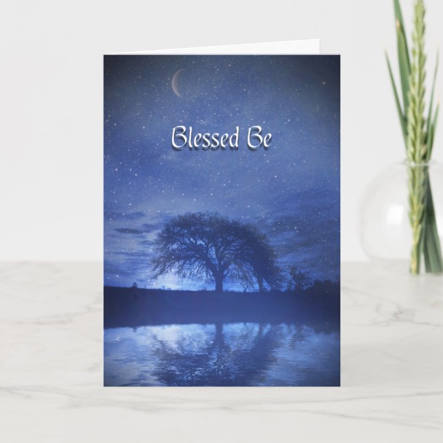 Blessed Be Happy Birthday Oak Tree and Moon Card (Front)