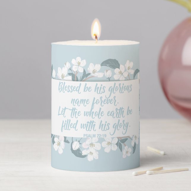 Blessed Be His Name Psalm Christian Verse Pretty Pillar Candle (In Situ)