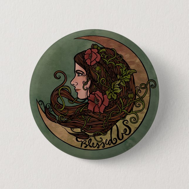 Blessed Be Moon Goddess Pagan Art Button (Front)