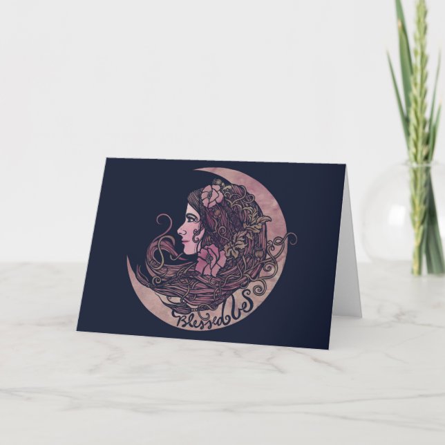 Blessed Be Moon Goddess Pagan Art Card (Front)