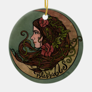 Blessed Be Moon Goddess Pagan Art Ceramic Ornament