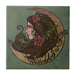 Blessed Be Moon Goddess Pagan Art Ceramic Tile