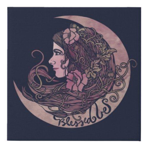 Blessed Be Moon Goddess Pagan Art Faux Canvas Print