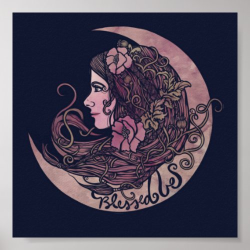 Blessed Be Moon Goddess Pagan Art Poster